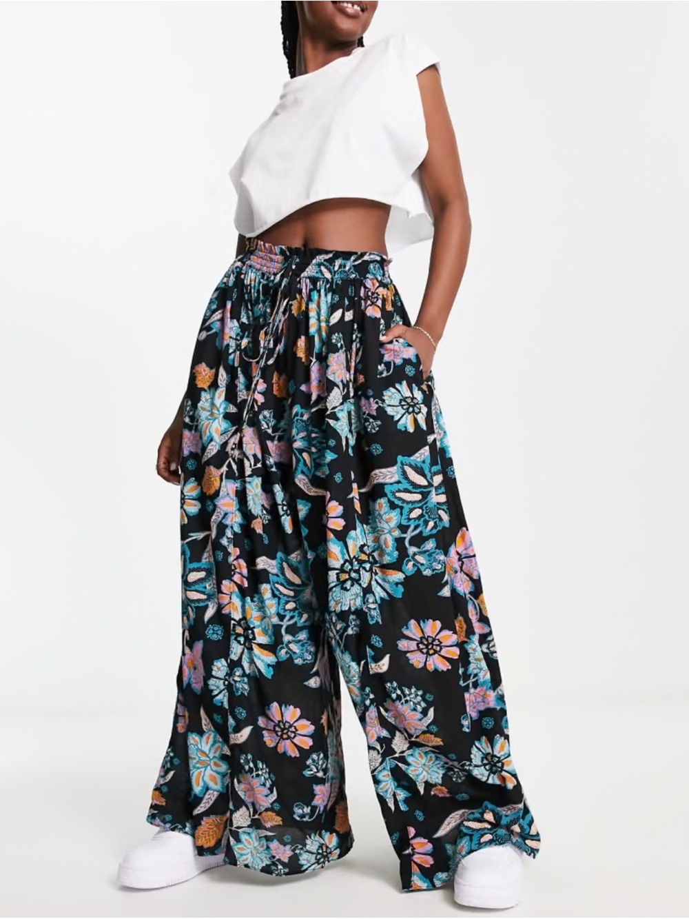 Free People Take It Easy Lounge Pant XS Twilight Combo Floral Wide Leg